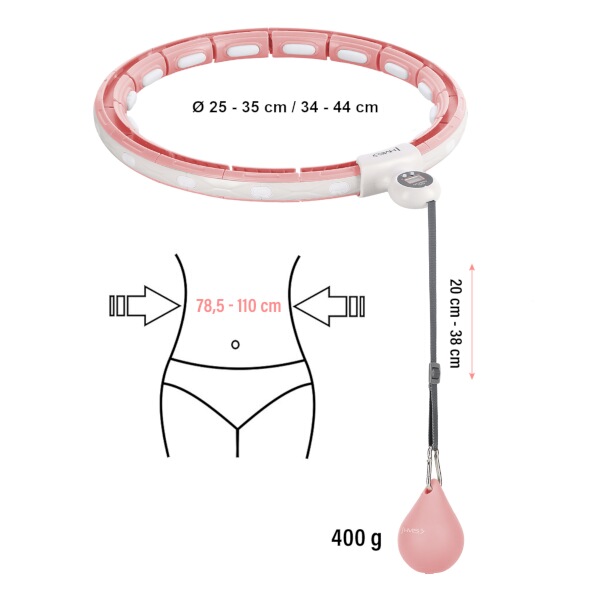 Sada masážní hula hoop HMS HHM15 se závažím, magnety a počítadlem a zeštíhlujícího pásu BR163 růžová (obrázek 6)
