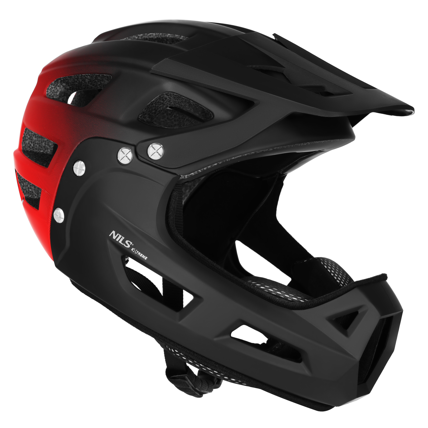 Full face přilba NILS Extreme MTW101 s odnímatelným chráničem brady červená L(58-61cm)