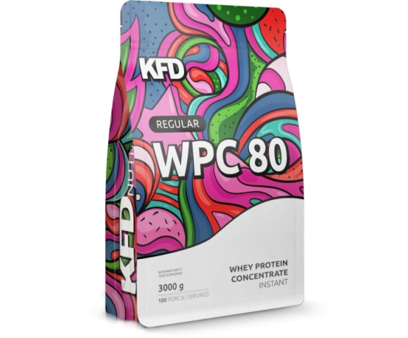 80% WPC protein KFD Regular+ WPC 80 3000 g s příchutí bílé čokolády s malinou