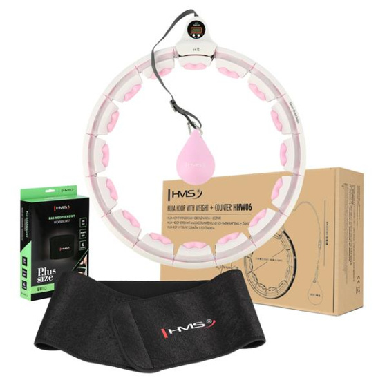 Sada masážní hula hoop HMS HHW06 růžová se závažím a počítadlem a zeštíhlujícího pásu BR163 plus size
